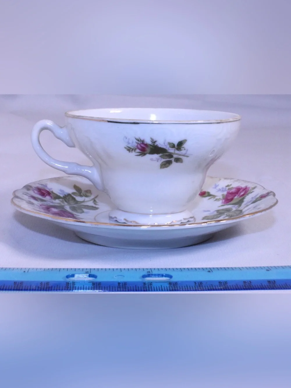 Vintage Royal Sealy China Moss Rose Teacup and Saucer Set
